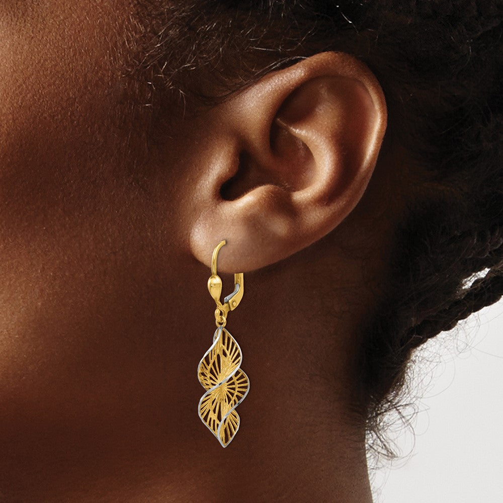 Gold Leslie's 14K with White Rhodium Textured and D/C Leverback Earrings - Model LE668 - Charlie & Co. Jewelry