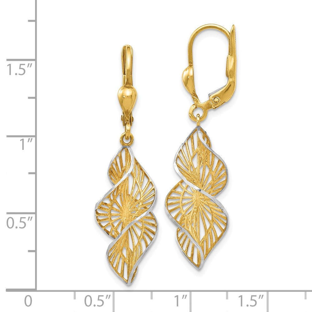 Gold Leslie's 14K with White Rhodium Textured and D/C Leverback Earrings - Model LE668 - Charlie & Co. Jewelry