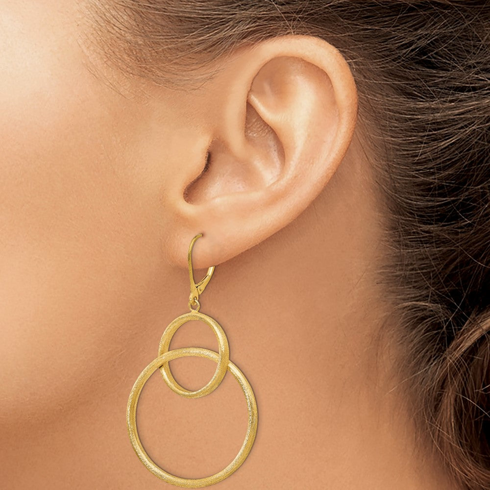 Gold Leslie's 14K Scratch Finish Round Leverback Earrings - Model LE825 - Charlie & Co. Jewelry