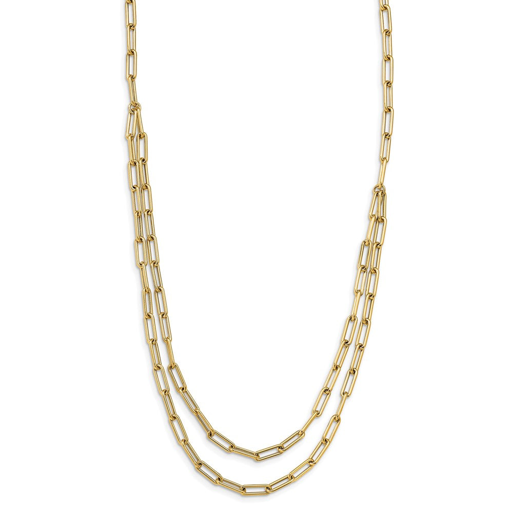 Gold Leslie's 14k 20 Inches Polished Double-layer Paperclip Link Necklace Model-LF1512-20 - Charlie & Co. Jewelry