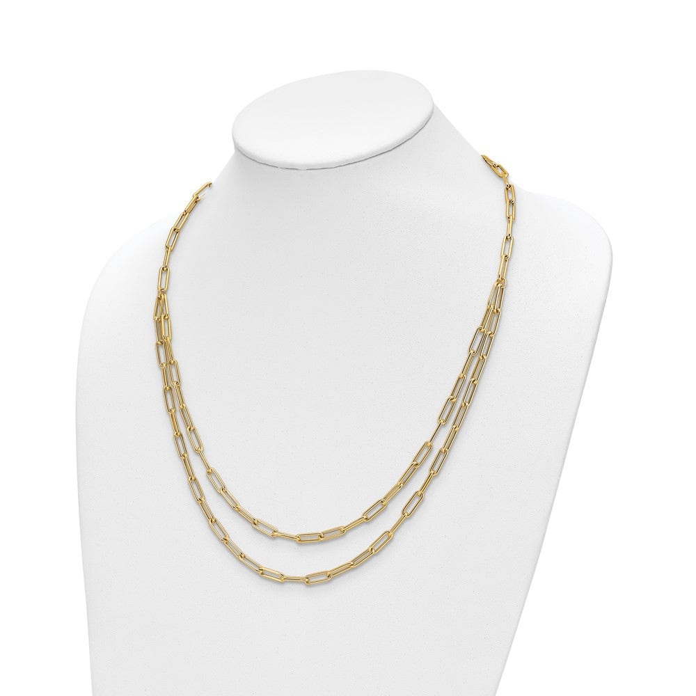 Gold Leslie's 14k 20 Inches Polished Double-layer Paperclip Link Necklace Model-LF1512-20 - Charlie & Co. Jewelry