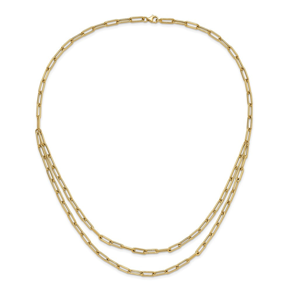 Gold Leslie's 14k 20 Inches Polished Double-layer Paperclip Link Necklace Model-LF1512-20 - Charlie & Co. Jewelry