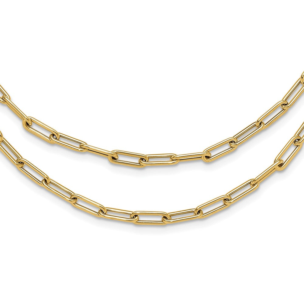 Gold Leslie's 14k 20 Inches Polished Double-layer Paperclip Link Necklace Model-LF1512-20 - Charlie & Co. Jewelry