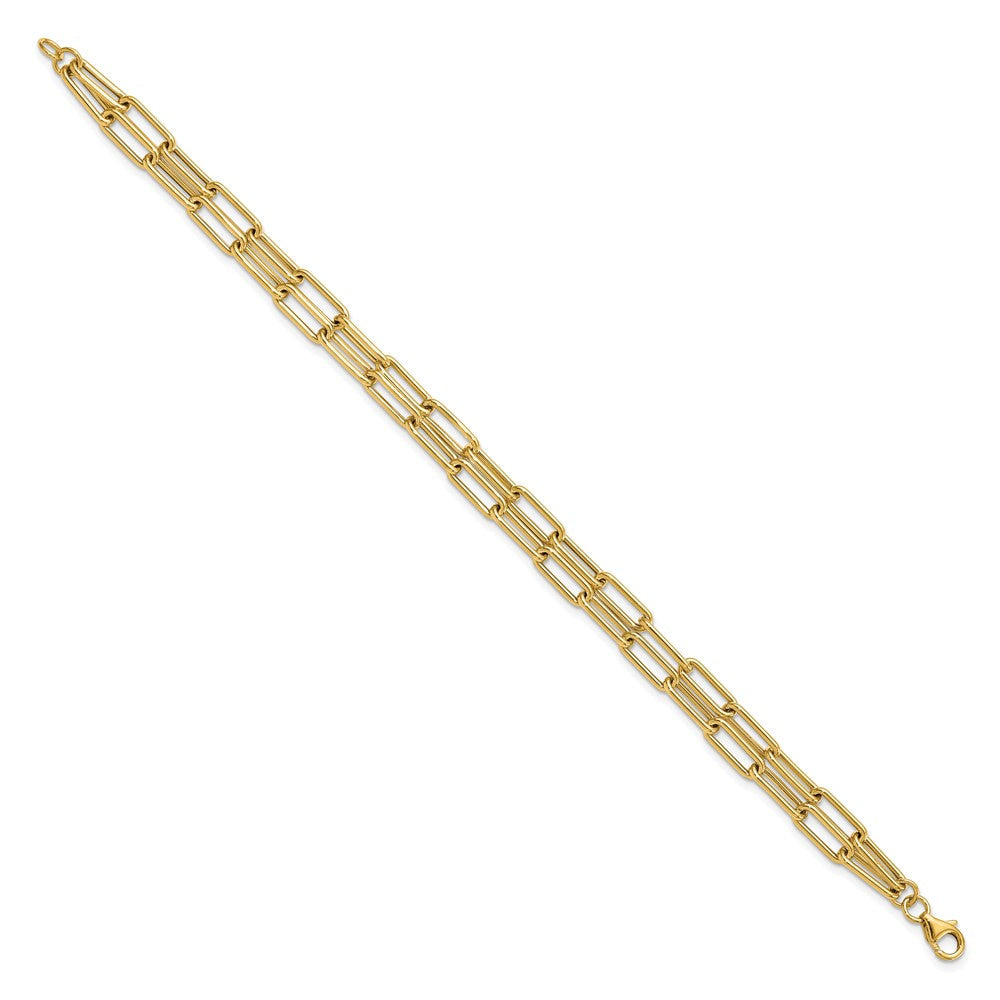 Gold Leslie's 14k 7.5 Inches Polished Double-layer Paperclip Link Bracelet Model-LF1512-7.5 - Charlie & Co. Jewelry