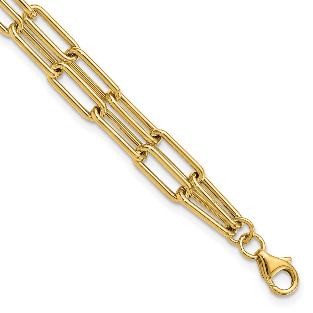 Gold Leslie's 14k 7.5 Inches Polished Double-layer Paperclip Link Bracelet Model-LF1512-7.5 - Charlie & Co. Jewelry