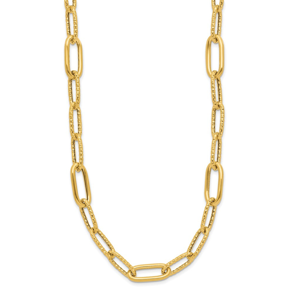 Gold Leslie's 14K 18 Inches Polished and Textured Fancy Paperclip Link Necklace Model-LF1846-18 - Charlie & Co. Jewelry