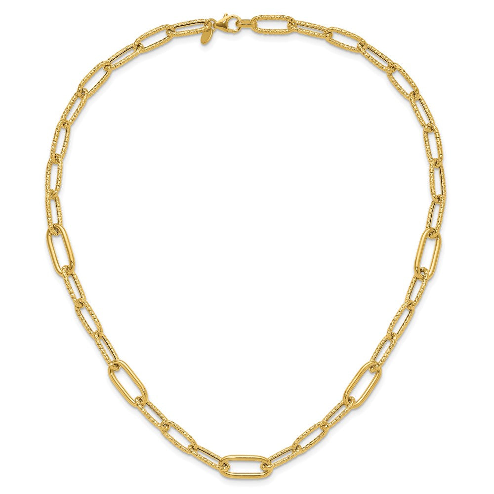 Gold Leslie's 14K 18 Inches Polished and Textured Fancy Paperclip Link Necklace Model-LF1846-18 - Charlie & Co. Jewelry