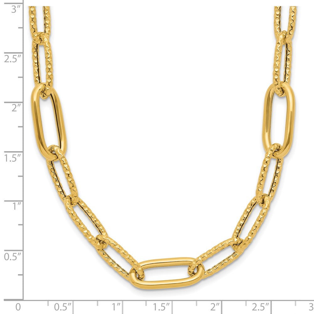 Gold Leslie's 14K 18 Inches Polished and Textured Fancy Paperclip Link Necklace Model-LF1846-18 - Charlie & Co. Jewelry