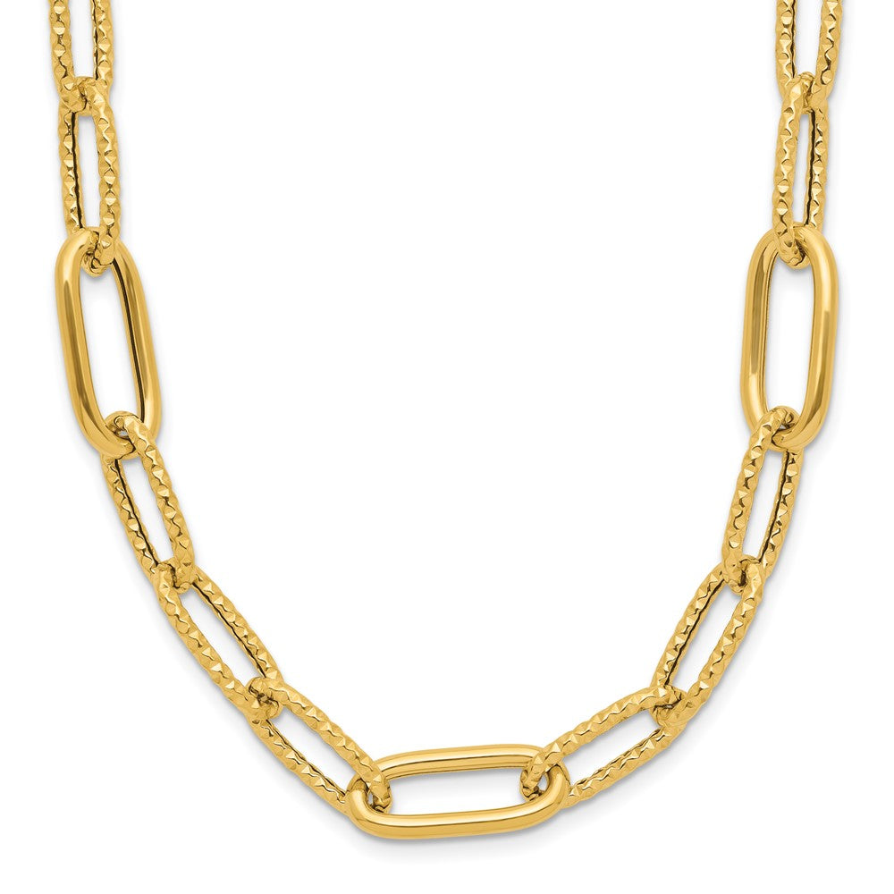 Gold Leslie's 14K 18 Inches Polished and Textured Fancy Paperclip Link Necklace Model-LF1846-18 - Charlie & Co. Jewelry