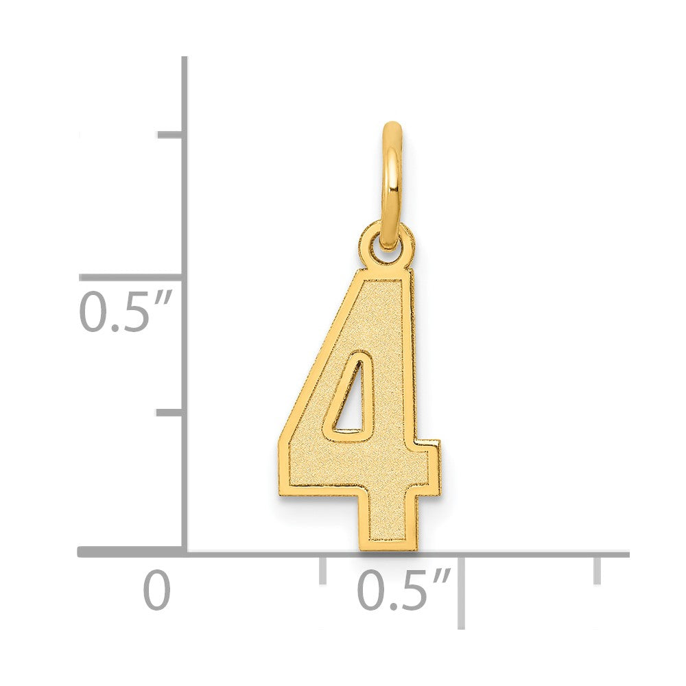 Charlie & Co Jewelry | 14k Small Satin Number 4 Charm - Model LSS04