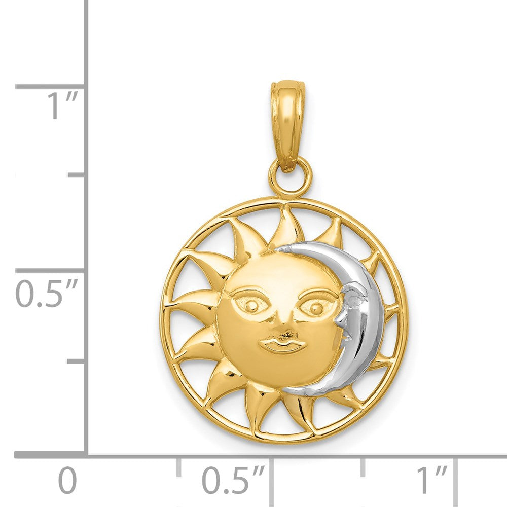 Yellow and White Gold Sun and Moon Charm Necklace Model-M2204 - Charlie & Co. Jewelry