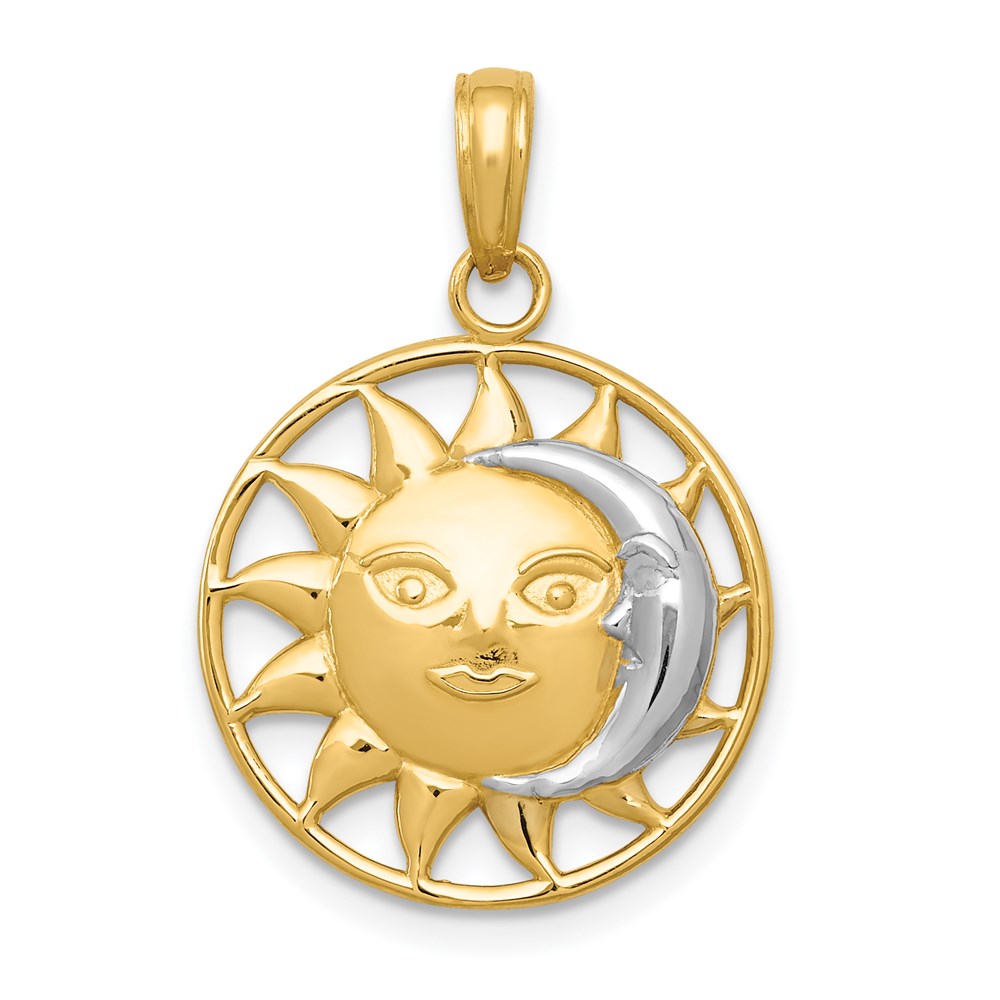 Yellow and White Gold Sun and Moon Charm Necklace Model-M2204 - Charlie & Co. Jewelry