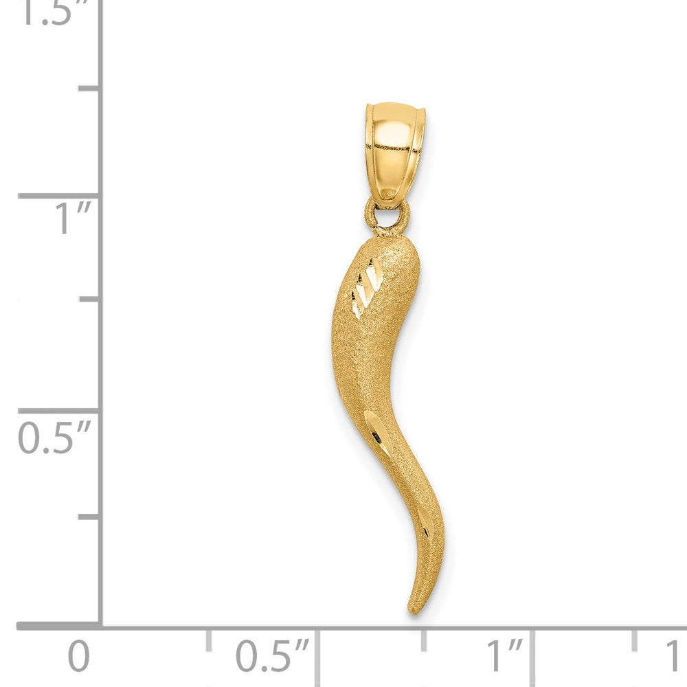 14K Gold Large Diamond Cut 3D Italian Horn Charm - Charlie & Co. Jewelry