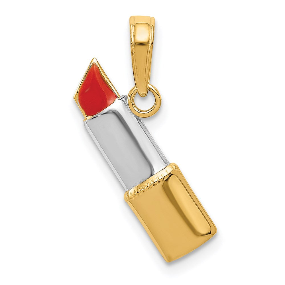 14K Gold and Rhodium Enameled Lipstick Pendant - Charlie & Co. Jewelry