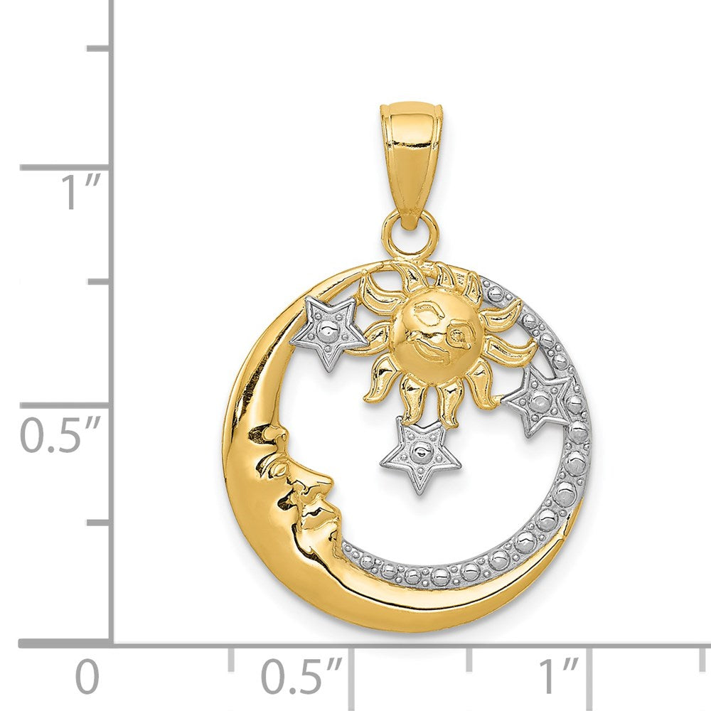 Yellow and White Gold Diamond-cut Celestial Pendant Necklace Model-M2867 - Charlie & Co. Jewelry