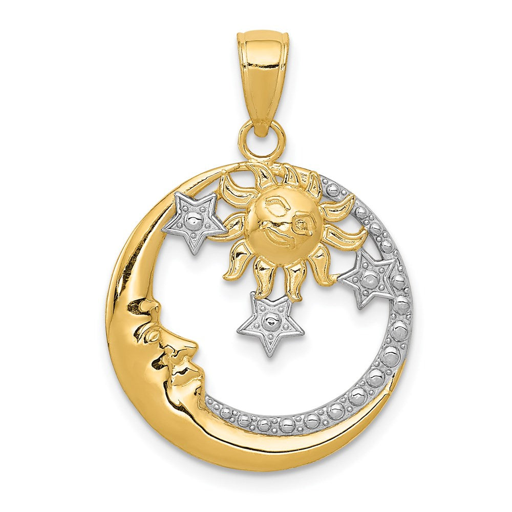 Yellow and White Gold Diamond-cut Celestial Pendant Necklace Model-M2867 - Charlie & Co. Jewelry