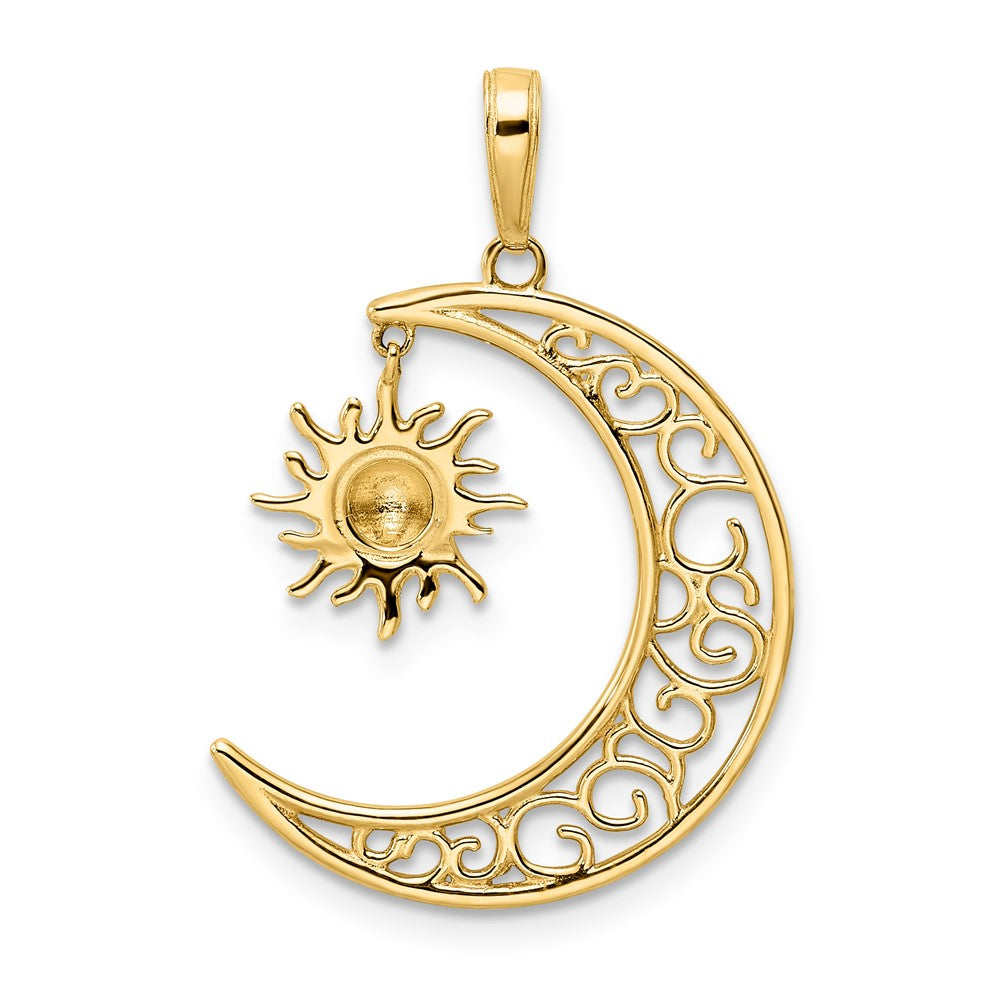 Gold Diamond-Cut Moon and Dangle Sun Pendant Necklace Model-M2921 - Charlie & Co. Jewelry