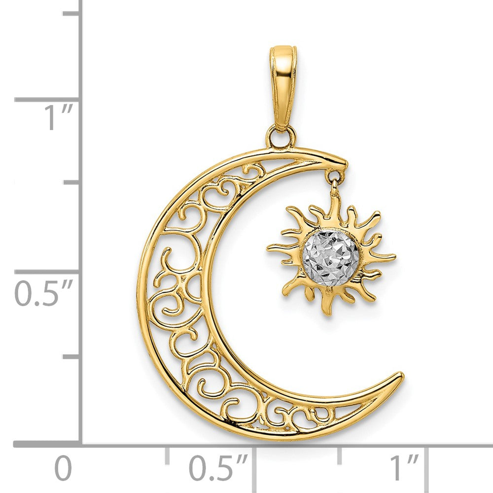 Gold Diamond-Cut Moon and Dangle Sun Pendant Necklace Model-M2921 - Charlie & Co. Jewelry