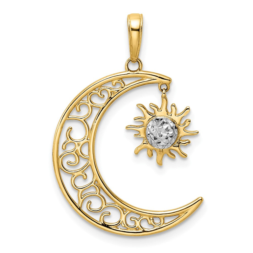 Gold Diamond-Cut Moon and Dangle Sun Pendant Necklace Model-M2921 - Charlie & Co. Jewelry