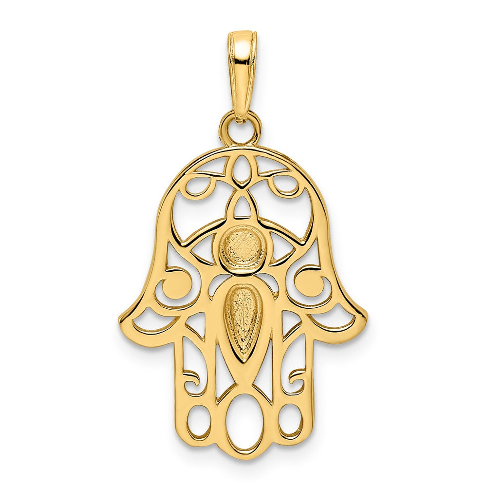 Gold Large Diamond-Cut Hamsa Evil Eye Pendant Model-M2941 - Charlie & Co. Jewelry