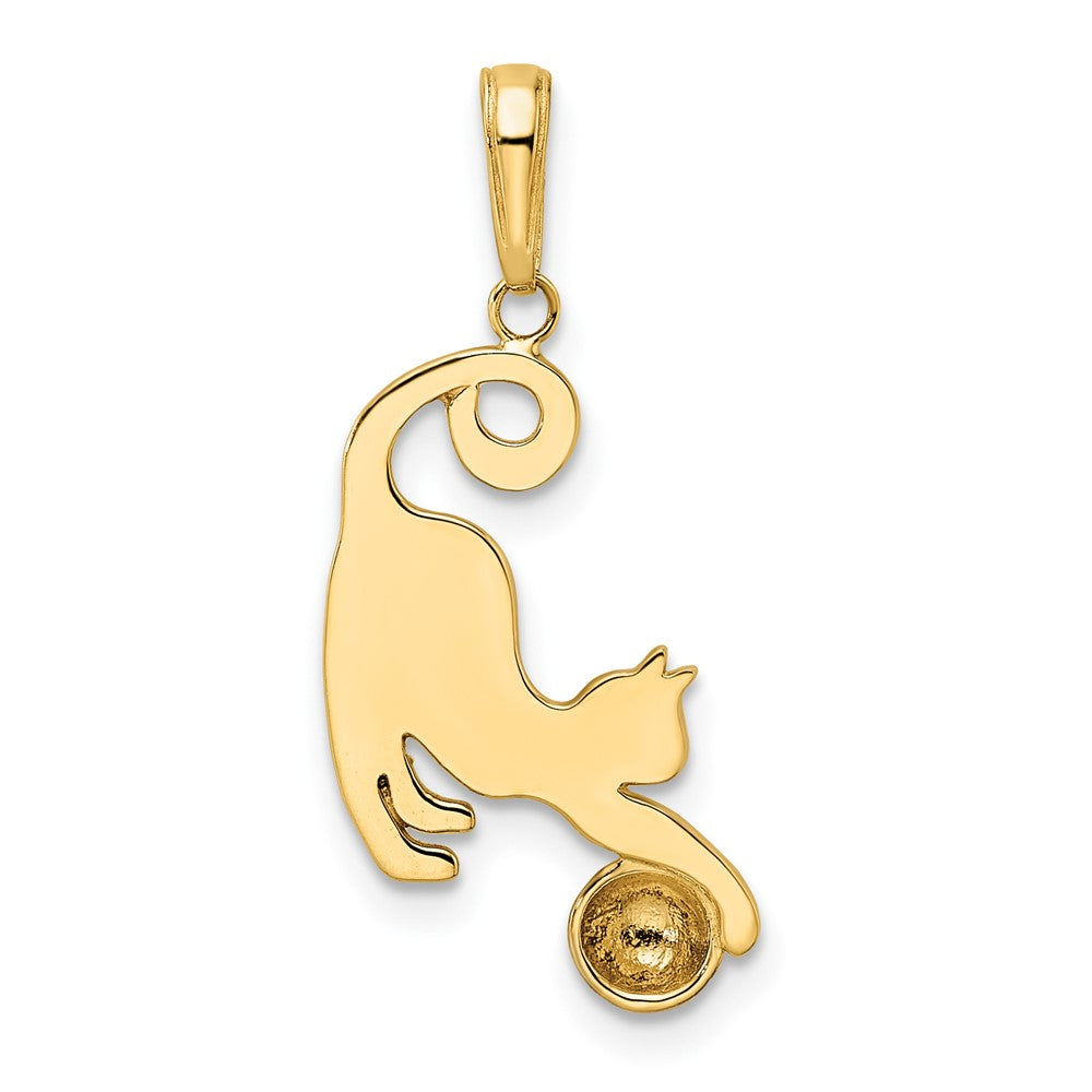 14K Gold Diamond-Cut Cat and Ball Pendant - Charlie & Co. Jewelry