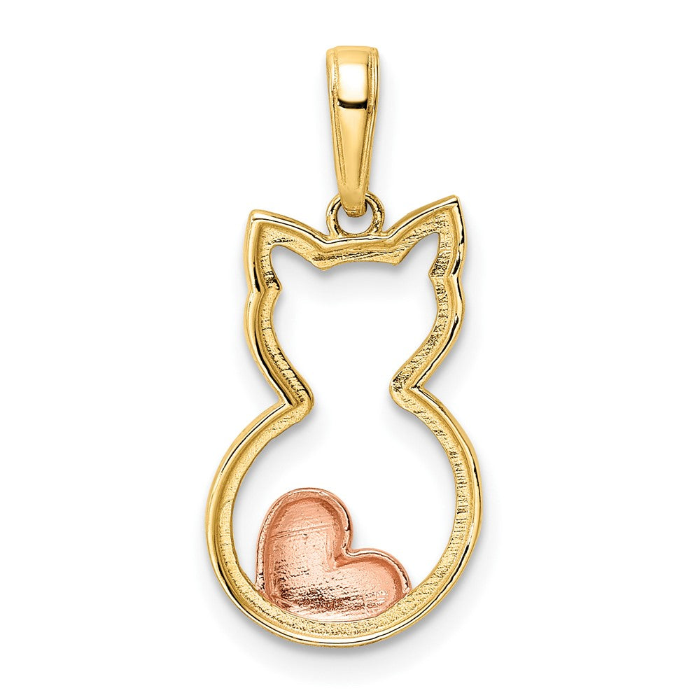 14K Gold with White and Rose Gold Cat with Heart Necklace Pendant - Charlie & Co. Jewelry