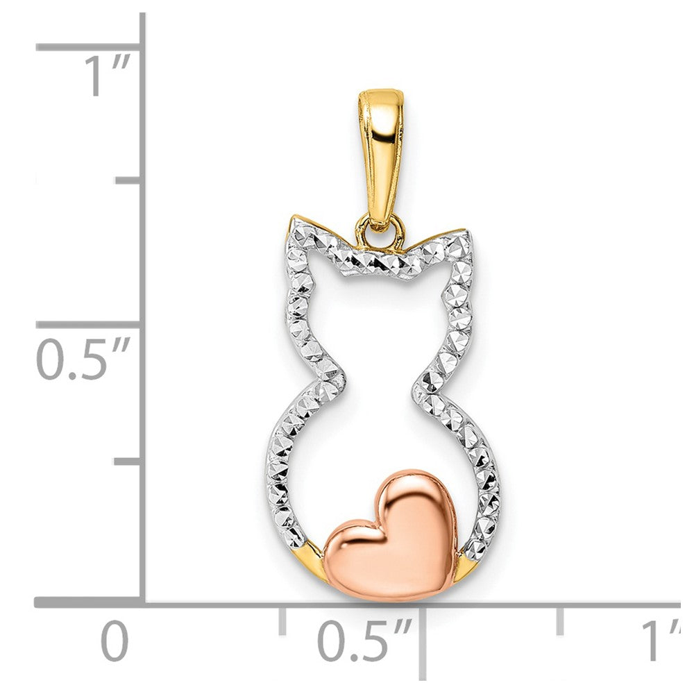 14K Gold with White and Rose Gold Cat with Heart Necklace Pendant - Charlie & Co. Jewelry