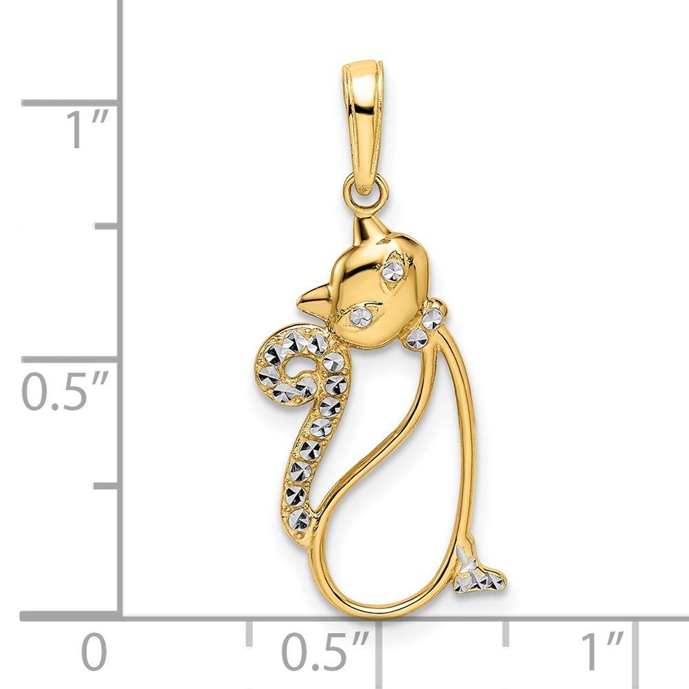 14K Gold and White Rhodium Diamond-Cut Cat Pendant - Charlie & Co. Jewelry