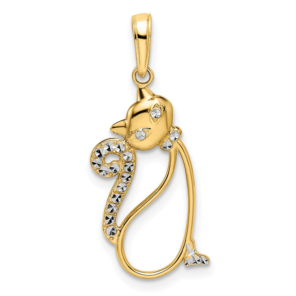 14K Gold and White Rhodium Diamond-Cut Cat Pendant - Charlie & Co. Jewelry