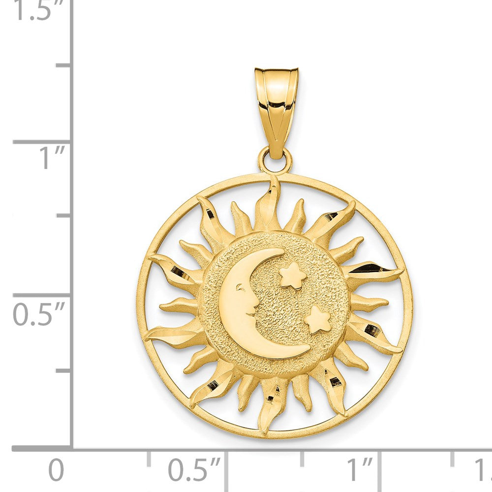 14K Gold Diamond-Cut Sun with Moon and Stars Pendant - Charlie & Co. Jewelry