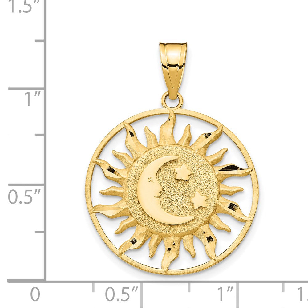 Gold Diamond-Cut Sun with Moon and Stars Charm Necklace Model-M475 - Charlie & Co. Jewelry