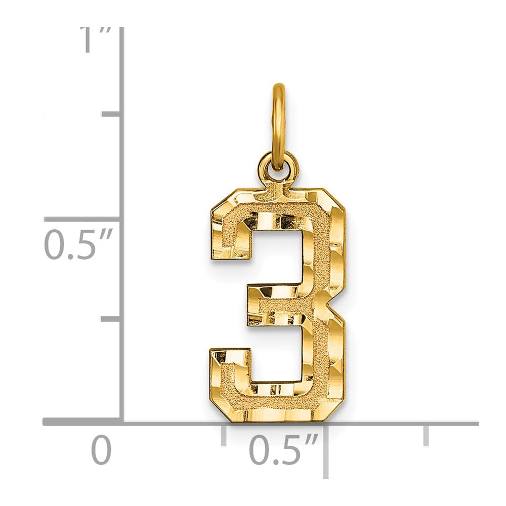 Charlie & Co Jewelry | 14k Medium Diamond-cut Number 3 Charm - Model MN03