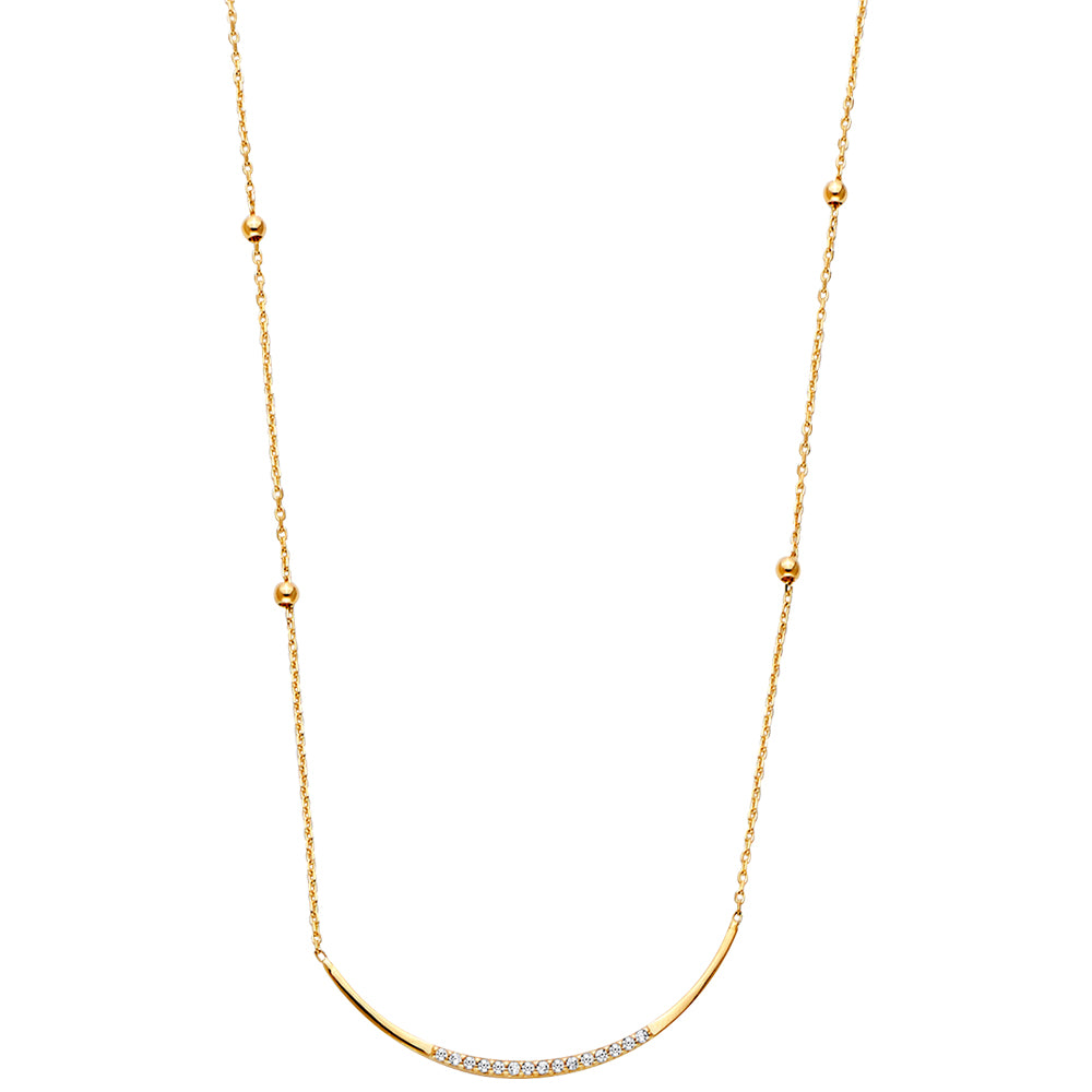 14k Cz U-bar Light Chain Necklace W/ball 17 + 1" - Model NK-0337 - Charlie & Co. Jewelry
