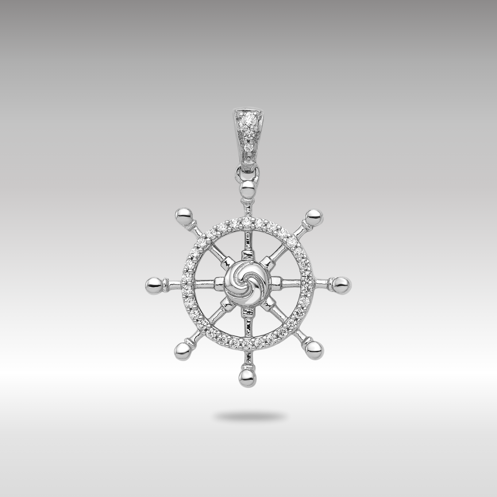 White Gold 1/6ct. Diamond Ship Wheel Pendant - Model PM4050-016-WA - Charlie & Co. Jewelry