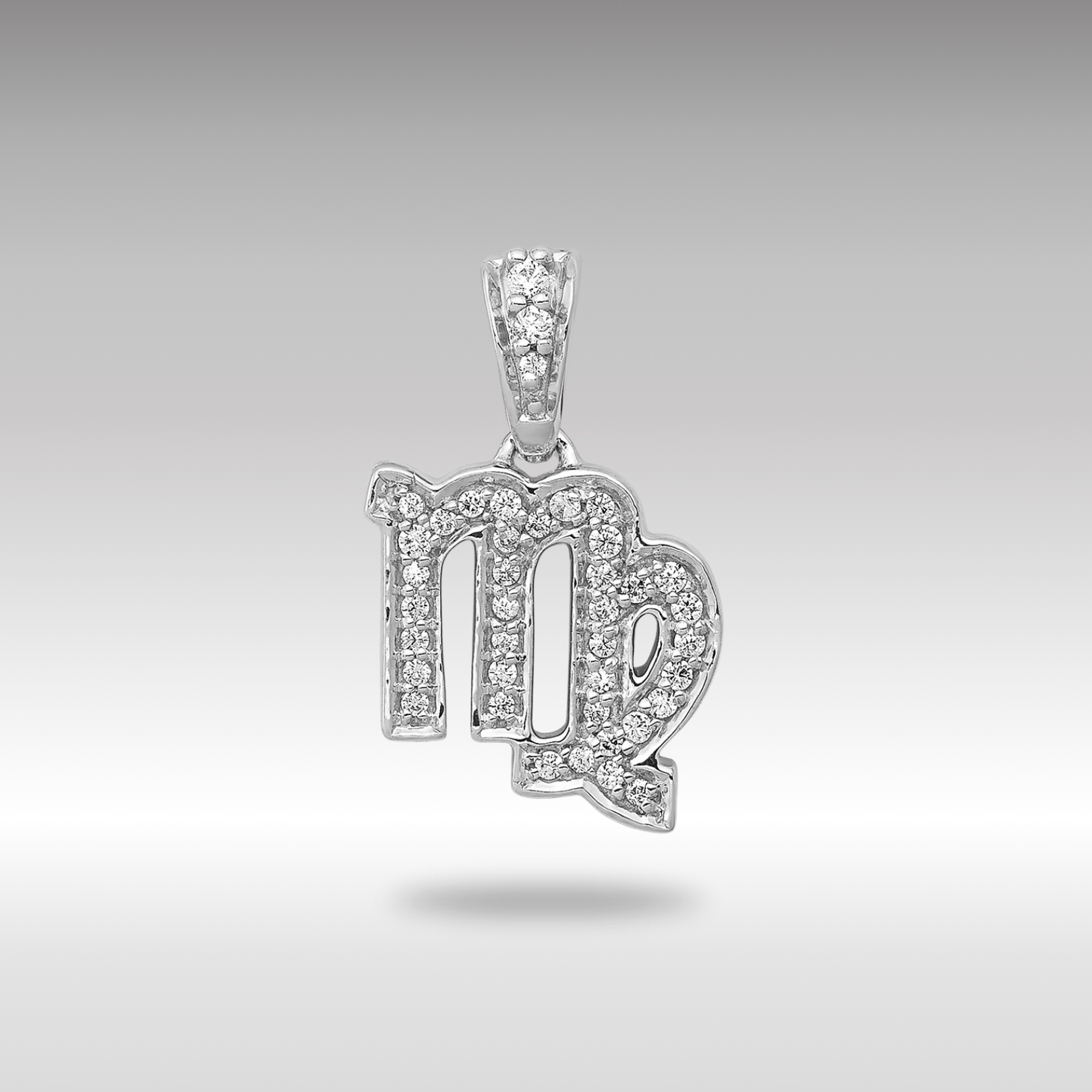 White Gold Diamond Virgo Symbol Small Zodiac Pendant Model-PM4107-013-WA - Charlie & Co. Jewelry