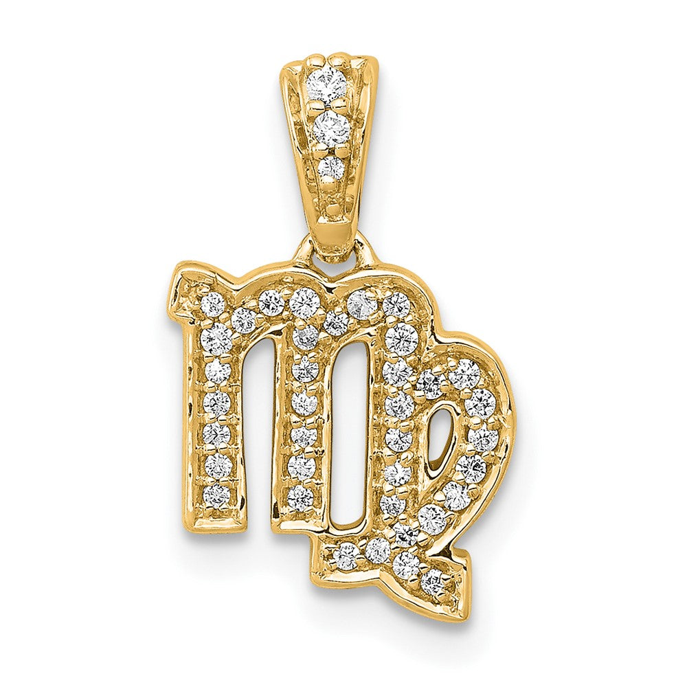 Gold Diamond Virgo Symbol Small Zodiac Pendant Necklace Model-PM4107-013-YA - Charlie & Co. Jewelry