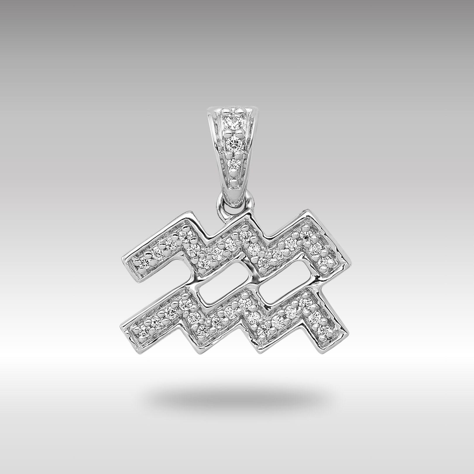 White Gold Diamond Aquarius Small Zodiac Pendant Model-PM4112-011-WA - Charlie & Co. Jewelry