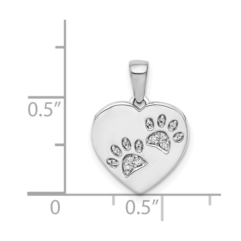 14k White Gold Diamond Paw Prints Heart Necklace Pendant - Charlie & Co. Jewelry