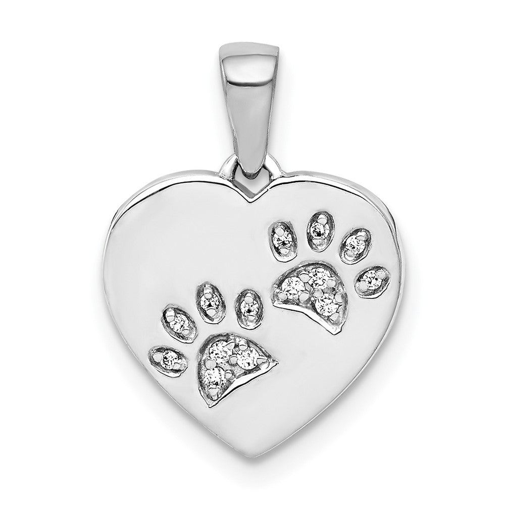 14k White Gold Diamond Paw Prints Heart Necklace Pendant - Charlie & Co. Jewelry