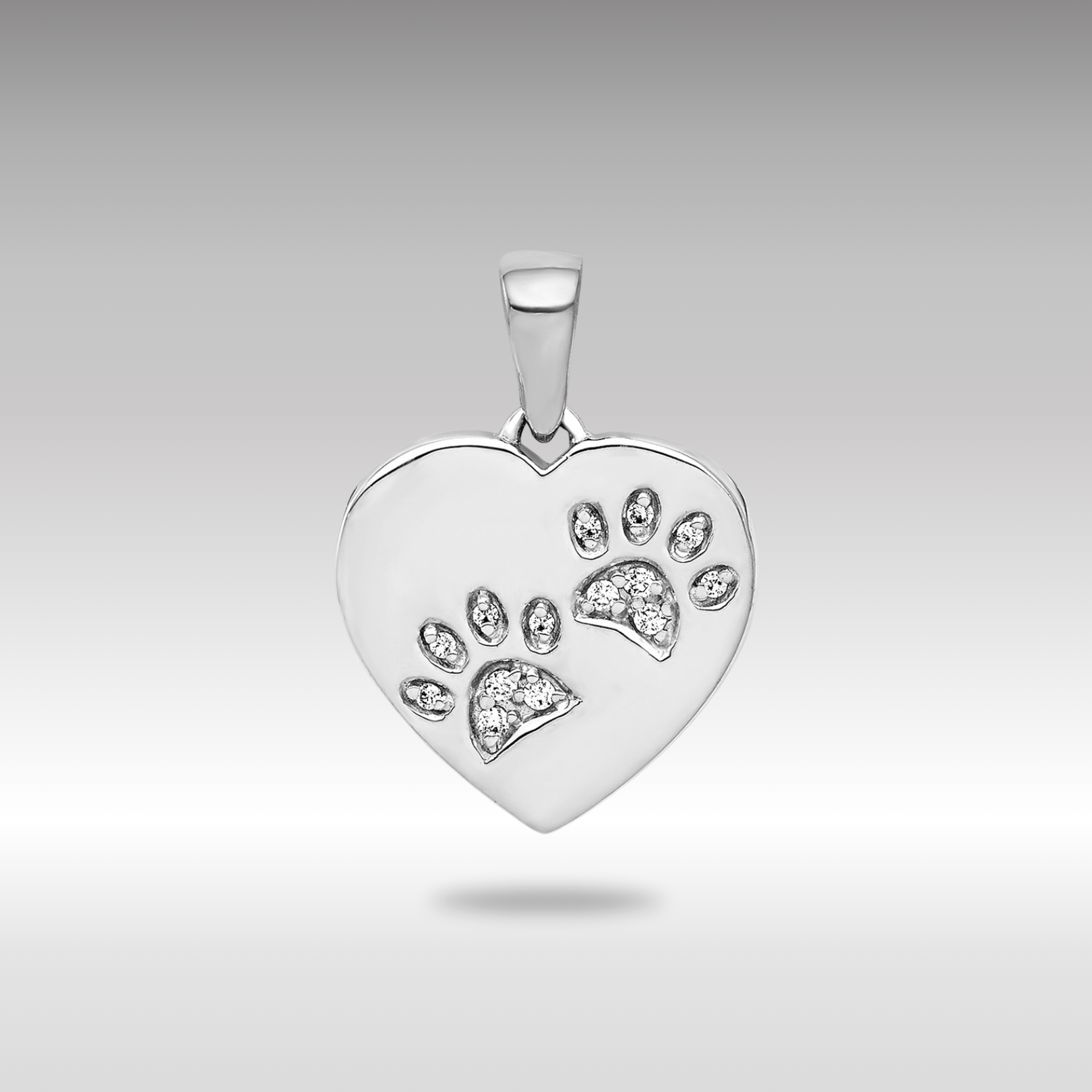 White Gold Diamond Paw Prints Heart Necklace Pendant - Charlie & Co. Jewelry