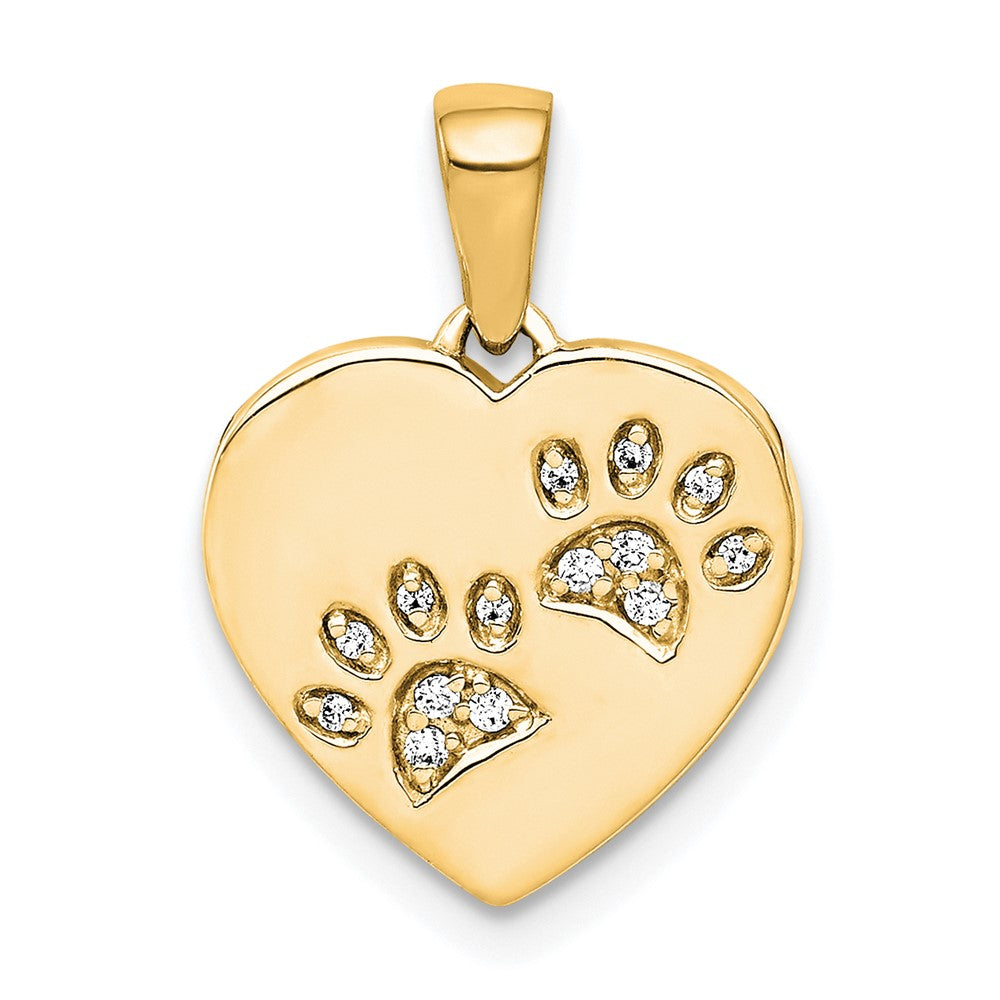 14k Gold Diamond Paw Prints Heart Necklace Pendant - Charlie & Co. Jewelry