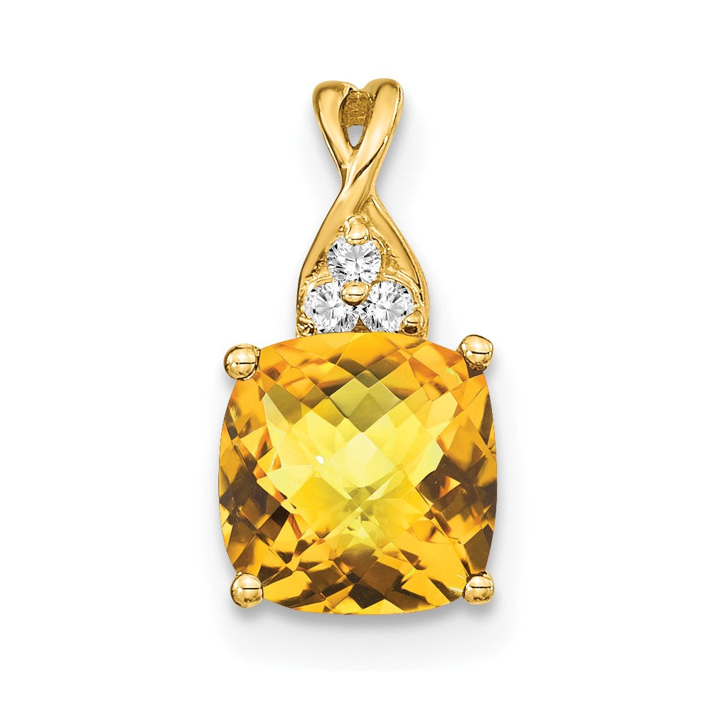 Charlie & Co Jewelry | 14k Checkerboard Citrine And Diamond Pendant - Model PM4393-CI-003-YA