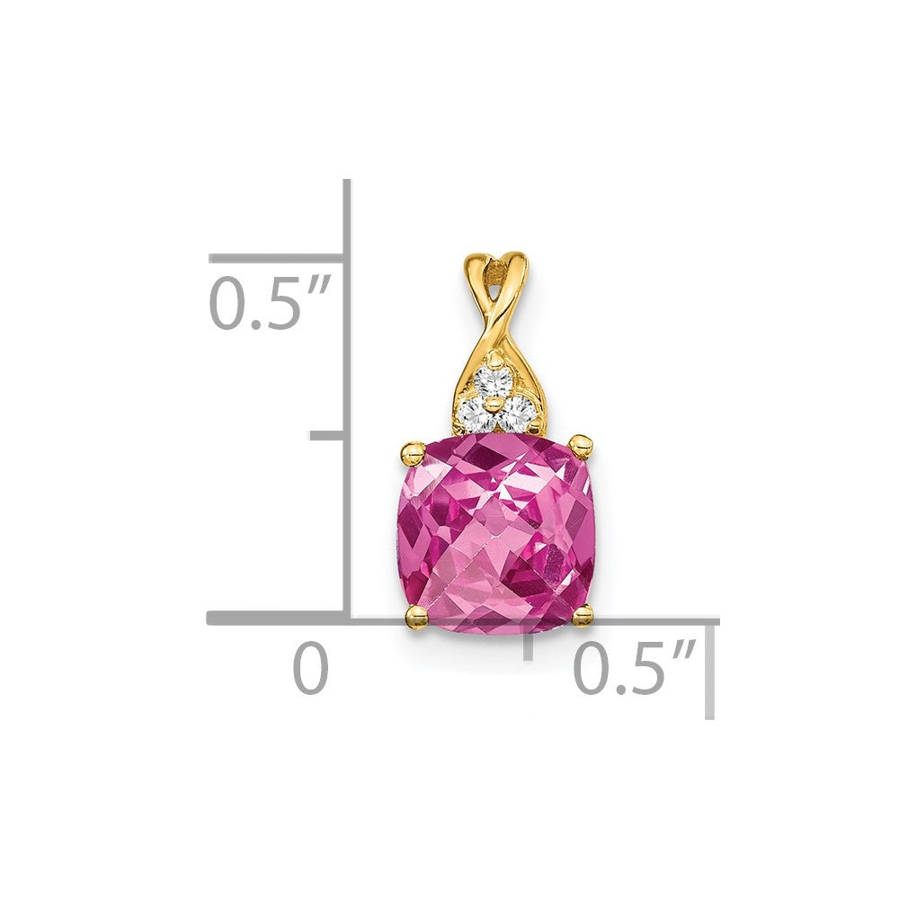 Charlie & Co Jewelry | 14k Checkerboard Created Pink Sapphire And Diamond Pendant - Model PM4393-CPS-003-YA