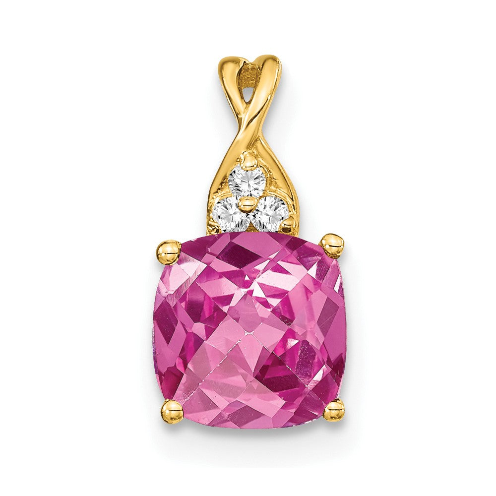 Charlie & Co Jewelry | 14k Checkerboard Created Pink Sapphire And Diamond Pendant - Model PM4393-CPS-003-YA