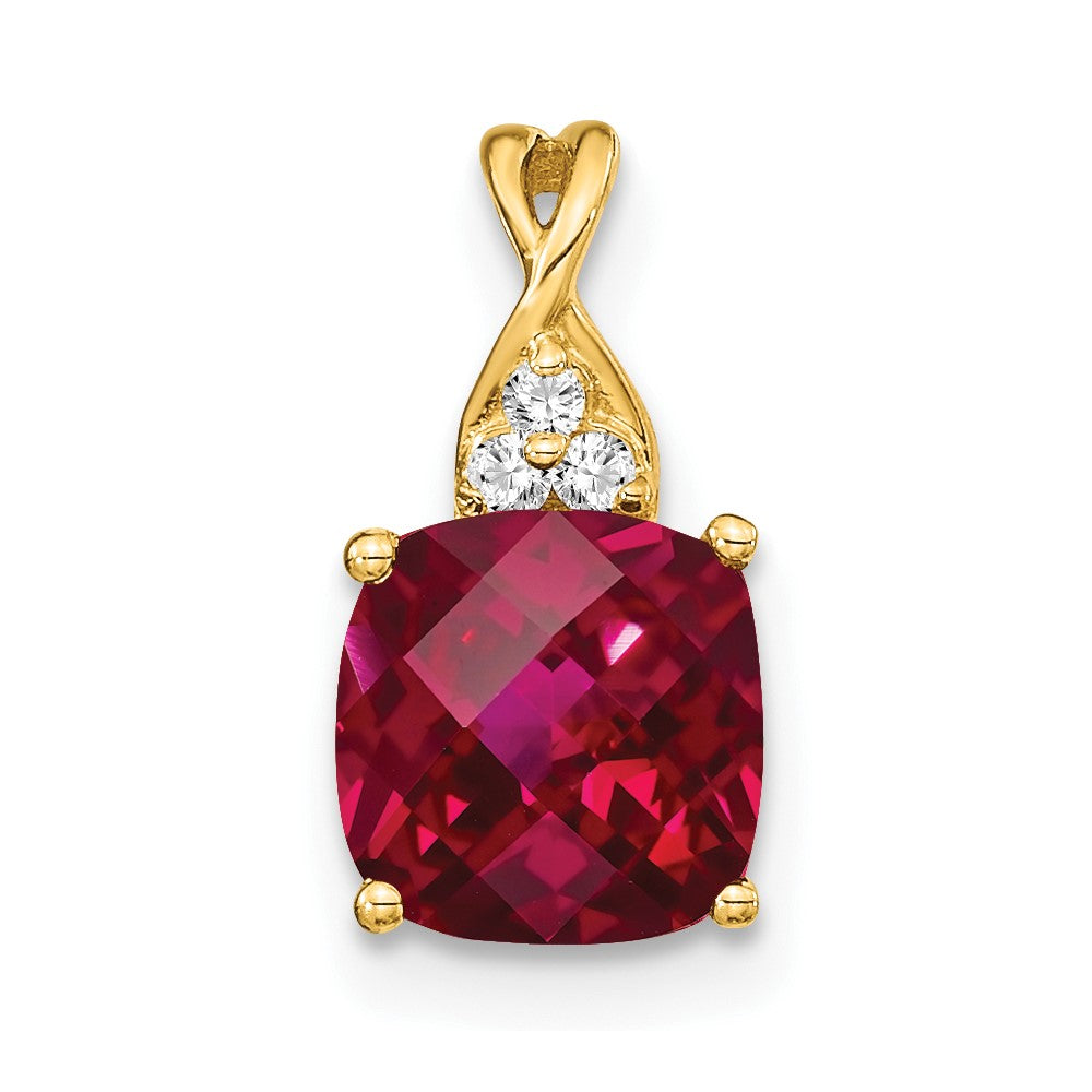 Charlie & Co Jewelry | 14k Checkerboard Created Ruby And Diamond Pendant - Model PM4393-CRU-003-YA