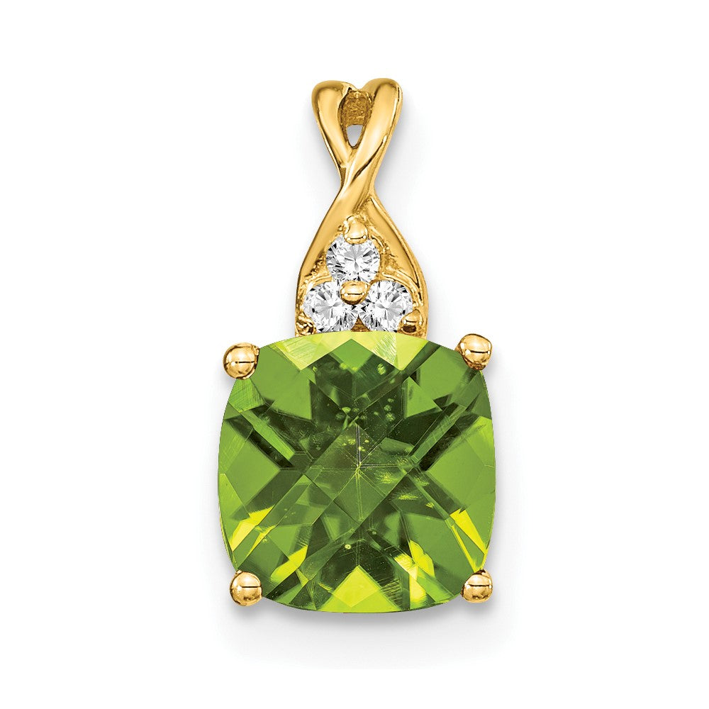 Charlie & Co Jewelry | 14k Checkerboard Peridot And Diamond Pendant - Model PM4393-PE-003-YA