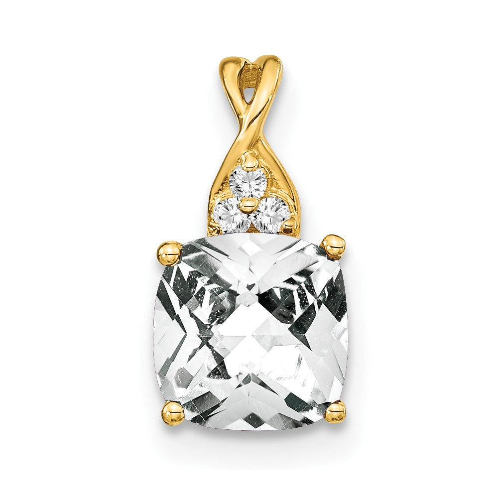 Charlie & Co Jewelry | 14k Checkerboard White Topaz And Diamond Pendant - Model PM4393-WT-003-YA