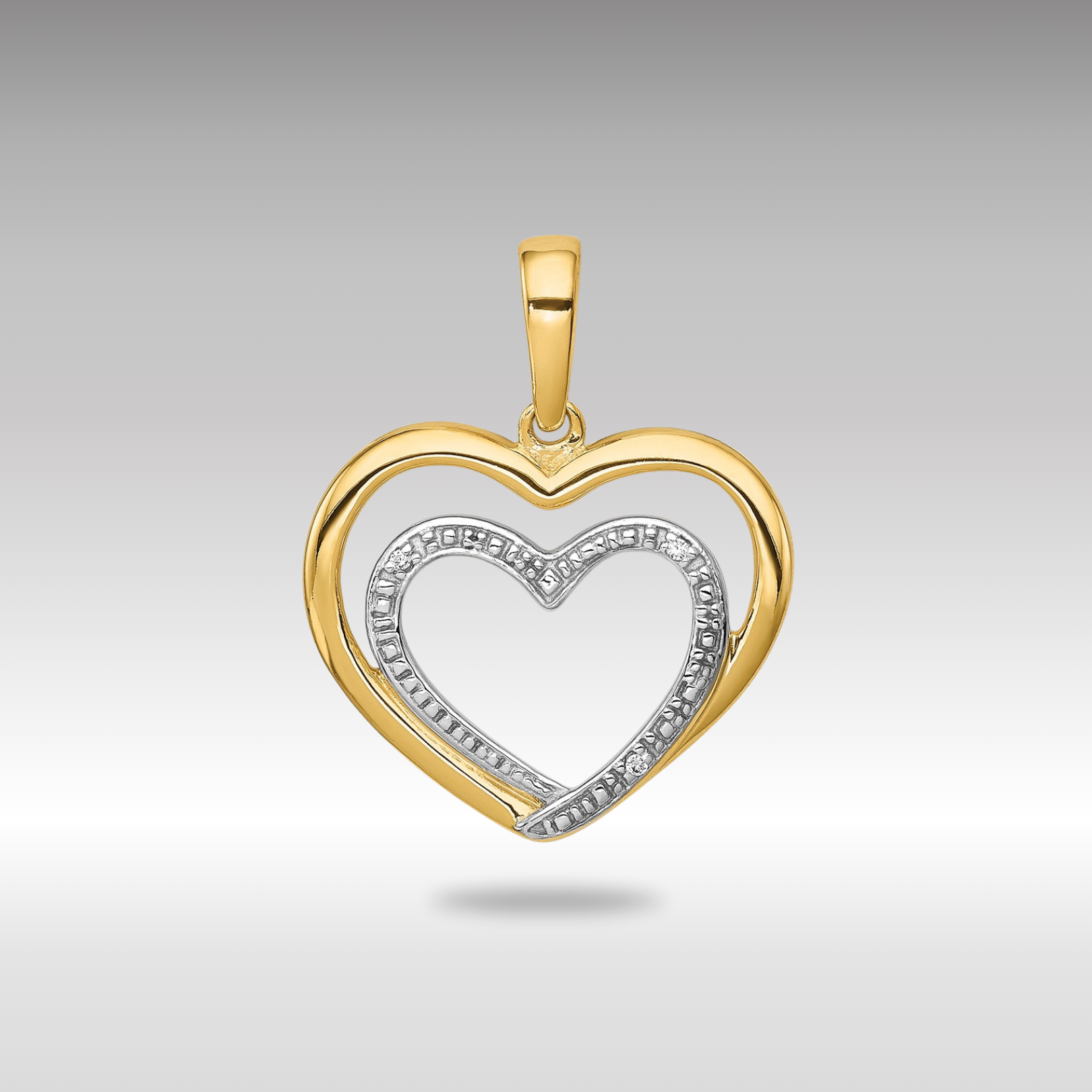 Gold 0.01ct. Diamond and Rhodium Double Heart Pendant - Model PM4922-001-YA - Charlie & Co. Jewelry