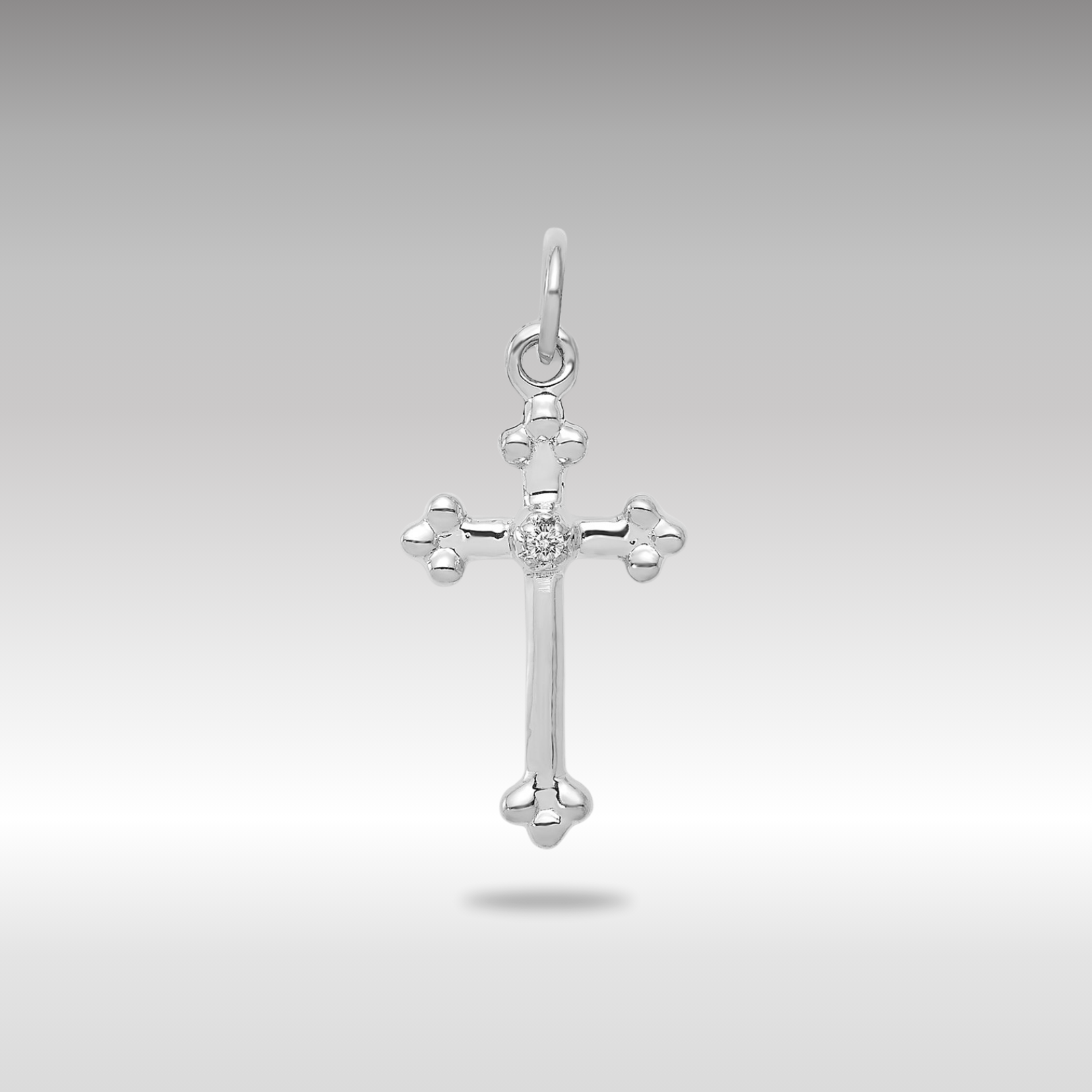 White Gold Small Diamond Budded Cross Pendant - Model PM5030-002-WA - Charlie & Co. Jewelry