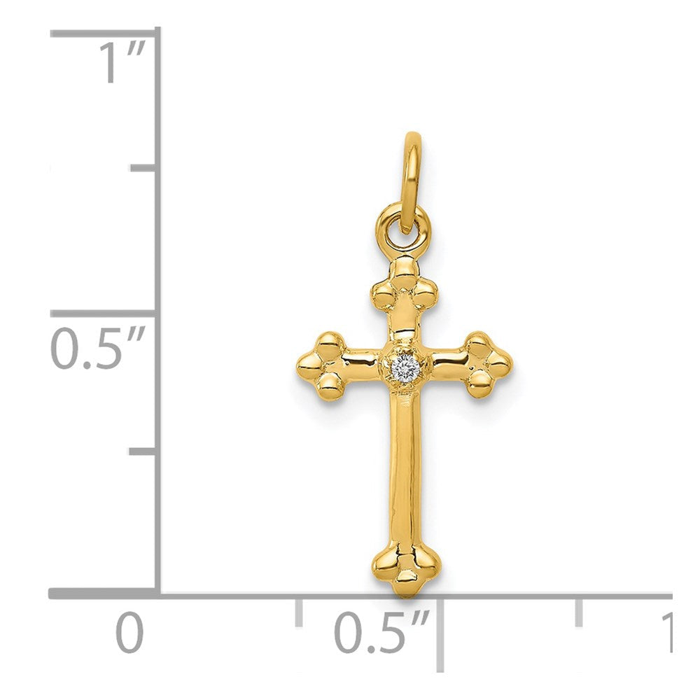 Gold Small Diamond Budded Cross Pendant Necklace - Model PM5030-002-YA - Charlie & Co. Jewelry